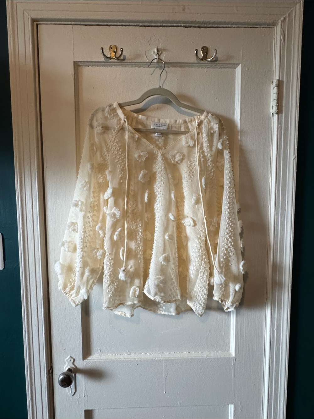 Calypso St. Barth - Ivory Pom-Pom Detail Women's summer Top